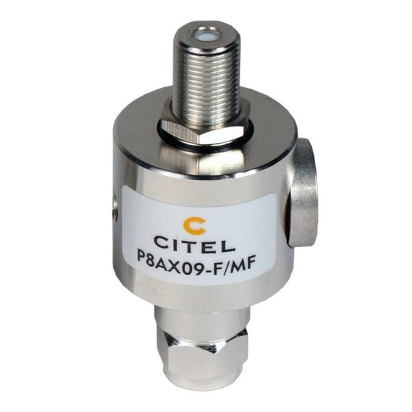 Citel Outdoor RF Protector, Dc-3.5 Ghz, Dc Pass, 25W, Imax 20Ka, Male-Female F Connector P8AX09-F/MF